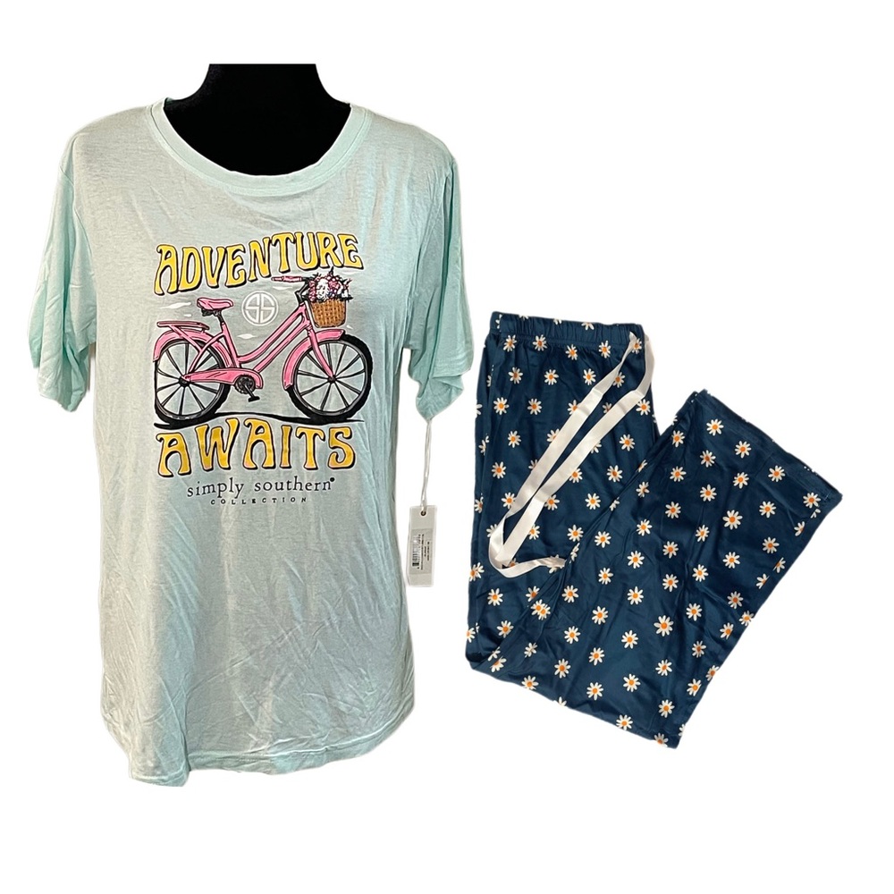 ✨🆕💗🌼🚲SIMPLY SOUTHERN ADVENTURE AWAITS PAJAMA LOUNGE SET🚲🌼💗